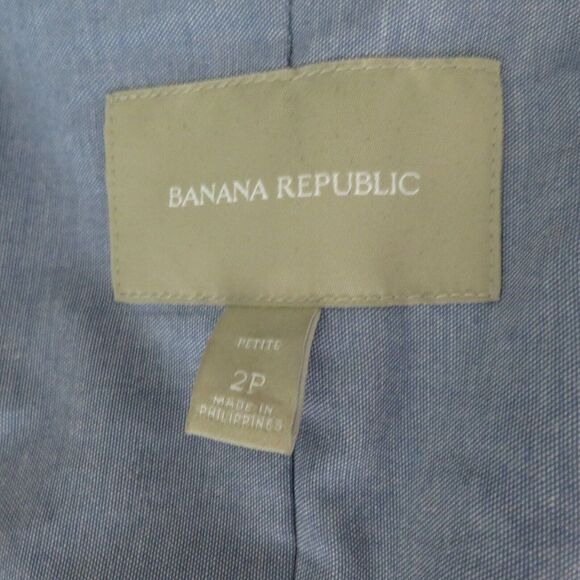 Banana Republic Blazer Womens 2 Petite Blue Polka Dot Cotton Blend Jacket Suit - Picture 10 of 12